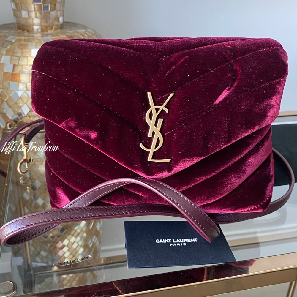 Yves Saint Laurent Deep Red Velvet Crossbody Bag - Picture 6 of 16